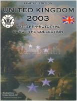Nagy Britannia 2003. 1c-2E Euro próbaveretek (8xklf) fémpénz szettben, díszkiadás T:BU Great Britain 2003. 1 Cent - 2 Euro Euro Collection (8xdiff) Euro trial mint in set in cardboard case C:BU