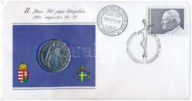 1991. 100Ft Cu-Ni II. János Pál pápa látogatása Magyarországon érmés borítékban, első napi bélyegzéssel, kartonlapon T:BU