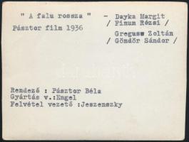 1936 A falu rossza, Dayka Margit és Gregusz Zoltán főszereplésével, hátoldalon feliratozott filmfotó...