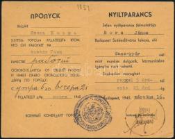 1945 Nyíltparancs, Budai katonai parancsnokság által kiállítva, magyar és orosz nyelven, 12x8cm