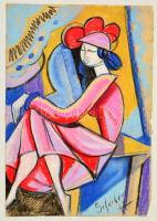 Scheiber jelzéssel: Ülő nő, pasztell, papír, 44×30,5 cm