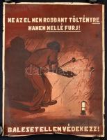 1937 Hende Vince (1892-1957): Baleset ellen védekezz O.T.I. Balesetelhárítási Propagandairodája plakát, Magyar József litográfia, szagadásokkal, 62x47 cm