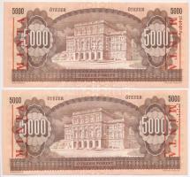 1993. 5000Ft (2x) sorszámkövetők, piros "MINTA" felülnyomással és perforációval, "J 0...