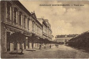 Békéscsaba, Vasút utca, Ledig Károly cukrász, Leszich Gábor műórás üzletei. W. L. 528. (vágott / cut)