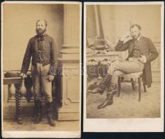 cca 1864 Magyaros ruhákban, 2 db vizitkártya méretű fénykép, 10x6,5 cm