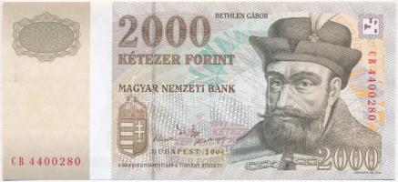 2004. 2000Ft nyomdahibás bankjegy, hologram csík nélkül, CB 4400280 sorszámmal T:I