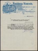 1942 Kontsek Kornél Debrecen, díszes fejléces számla, érdekes tartalommal