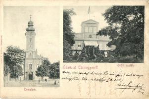 Tótmegyer, Slovensky Meder, Palárikovo; Gróf Károlyi kastély, templom. Adler F. kiadása / castle, church (r)