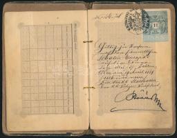 1886 Útlevél kemény fedéllel és 1 db 1885-ös, 2db 1888-as kiadású 1Fl okmánybélyeggel