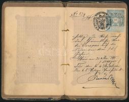 1886 Útlevél kemény fedéllel és 1 db 1885-ös, 2db 1888-as kiadású 1Fl okmánybélyeggel