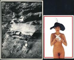 cca 1979 Kotnyek István: Sziklás akt, feliratozott vintage fotóművészeti alkotás + hozzáadva 1 db szolidan erotikus képeslapot, 20x15 cm