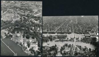 cca 1962 Budapesti légifotók, 3 db vintage fénykép Járai Rudolf (1913-1993) fotóriporter hagyatékából, kettő feliratozva, 9x12 cm és 22,5x17 cm