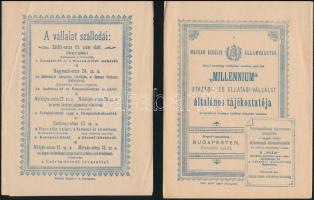 1896 A Millennium utazási és ellátási vállalat menetrendkönyve és a vállalat szállodáiról szóló nyomtatvány.