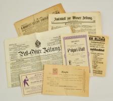 cca 1850-1940 Kis nyomtatvány tétel, benne régi újságok, meghívók, nyomtatványok, egyéb
