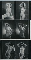 cca 1949 Demeter Károly (1892-1983) budapesti fényképész műtermében készült aktfelvételek, 6 db vintage negatívról, három db fotópapírra készült nézőkép, 9x14 cm
