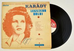 1969 Karády legszebb dalai. Amerikai kiadású hanglemez, rajta Karády Katalin énekesnő saját kezű aláírásával. Hajtásnál szakadt
