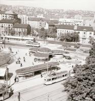 cca 1970 Budapest, villamosok a Moszkva téri átépítés idején, 2 db fotónegatív, 6x6 cm