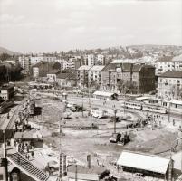 cca 1970 Budapest, villamosok a Moszkva téri átépítés idején, 2 db fotónegatív,  6x6 cm