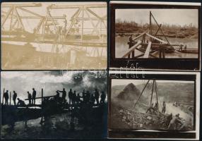 cca 1900-1920 Hídépítő katonák, 8 db vintage fotó, 9x12 cm és 9x14 cm