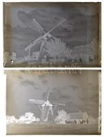 cca 1930 Szélmalom, 2 db vintage üveglemez negatív Kerny István (1879-1963) hagyatékából, 10x15 cm