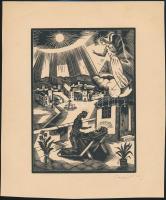 Conrad Gyula (1877-1959): Mária a kis Jézussal, fametszet, papír, jelzett, 18×13 cm