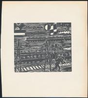 Frans Masereel (1889-1972): Ment a hűtlen nehéz fejjel..., fametszet, papír, jelzett a fametszeten, 11×13 cm