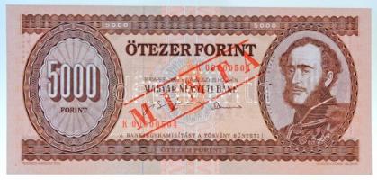 1993. 5000Ft piros MINTA felülnyomással és perforációval, K 00000504 sorszámmal T:I  / Hungary 1993. 5000 Forint with red MINTA(SPECIMEN) overprint and perforation, and K 00000504 serial number C:UNC  Adamo F51M