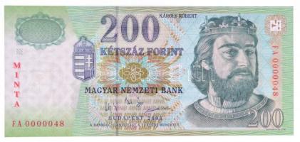 2003. 200Ft MINTA felülnyomással FA 0000048 sorszámmal T:I / Hungary 2003. 200 Forint with red MINTA(SPECIMEN) overprint and FA 0000048 serial number C:UNC