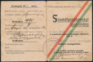 1919 Személyazonossági igazolvány a nemzeti hadsereg főtűzmester tagja részére, 11,5x8,5 cm