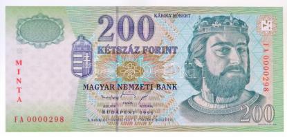 1998. 200Ft MINTA felülnyomással FA 0000298 T:I / Hungary 1998. 200 Forint with red MINTA(SPECIMEN) overprint and FA 0000298 serial number C:UNC