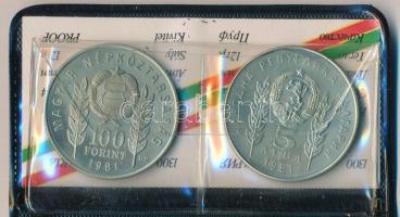 1981. 100Ft Cu-Ni + 5L Cu-Ni "Bulgária 1300 éves" magyar-bolgár közös kiadás, eredeti tokb...