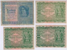 Ausztria 1922. 7db-os korona bankjegy tétel, benne 1-2-20-100-1000K címletek T:II-IV Austria 1922. 7pcs of Corona banknotes with 1-2-20-100-1000 Coronas denominations C:XF-G