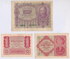 Ausztria 1922. 7db-os korona bankjegy tétel, benne 1-2-20-100-1000K címletek T:II-IV
Austria 1922. ...