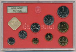 Szovjetunió 1987. 1k-1R (9xklf) forgalmi szett + "Leningrád verde" emlékérem eredeti dísztokban T:1 Soviet Union 1987. 1 Kopek - 1 Ruble (9xdiff) coin set + "Leningrad mint" commemorative coin, all in original case C:UNC