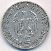 Német Harmadik Birodalom 1935D 5M Ag "Hindenburg" T:2 German Third Reich 1935D 5 Mark Ag &...