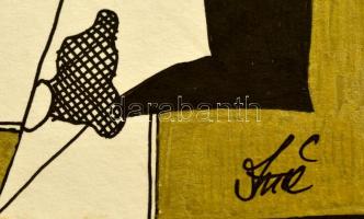 Szász jelzéssel: Tükör. Vegyes technika, karton, foltos, 22×12 cm