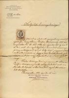 1889 DDSG szolgálati bizonyítvány jegypénztárosnak/ DDSG testimonial ticket-vendor (szakadás / tears)