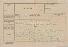 cca 1950 Endrédy Vendel zirci apát számára küldött távirat, általa írt levél, névjegykártya