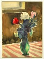 Szervánszky Jenő (1906-2005): Virágcsendélet. Akvarell, papír, jelzett, üvegezett keretben, 33×24 cm