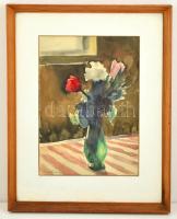 Szervánszky Jenő (1906-2005): Virágcsendélet. Akvarell, papír, jelzett, üvegezett keretben, 33×24 cm