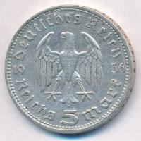 Német Harmadik Birodalom 1936D 5M Ag "Hindenburg" T:2,2- ü.
German Third Reich 1936D 5 Ma...