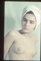 cca 1940-1950 Akt diapozitív képek, Agfacolor, üveges keretben, 3 db, 5x5 cm