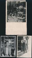 cca 1935-1940 Fényképész üzlet a tulajdonossal, kirakattal, 3 db fotó, egyik fotó felületén sérülésekkel, 9x6 és 13x9 cm közötti méretekben