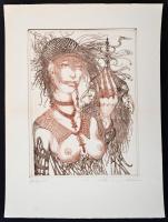 Kolozsvári Grandpierre Miklós (1950-): Bűbájoska. Rézkarc, papír, jelzett, 39×28 cm