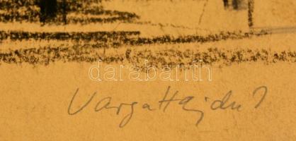 Varga Hajdú István (1920-1981): Házak a fasoron túl. Szén, papír, jelzett, 21×40 cm