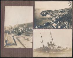 cca 1914-1918 Magyar hadihajók, 4 db albumlapra ragasztott fotó, 9x12 cm