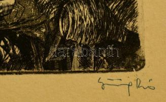 Görög Rezső (1930-): Távoli kikötő. Rézkarc, karton, jelzett, 38×24 cm