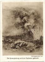 Die Sprengladung wird zur Explosion gebracht / WWI German military art postcard, So. Stpl s: Lipus (EK)