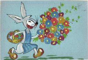 1962 Kézzel festett húsvéti üdvözlőlap / Hand-painted Easter greeting card (vágott / cut)