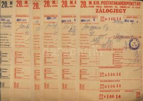 1944-52. "M.Kir.Postatakarékpénztár" + "Állami Zálogház és Árverési Csarnok" 7db zálogjegy (3 klf)